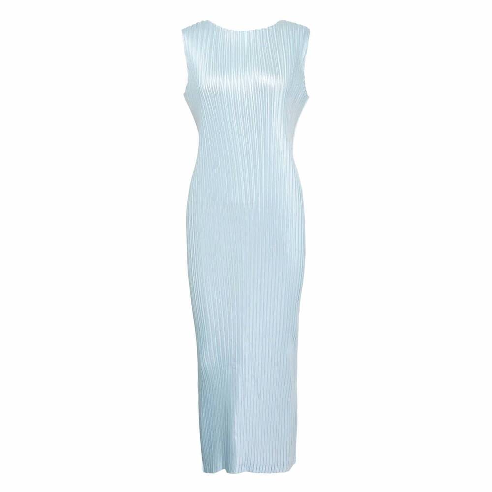 NEW ISSEY MIYAKE women's glossed metal pleats dress in pale blue